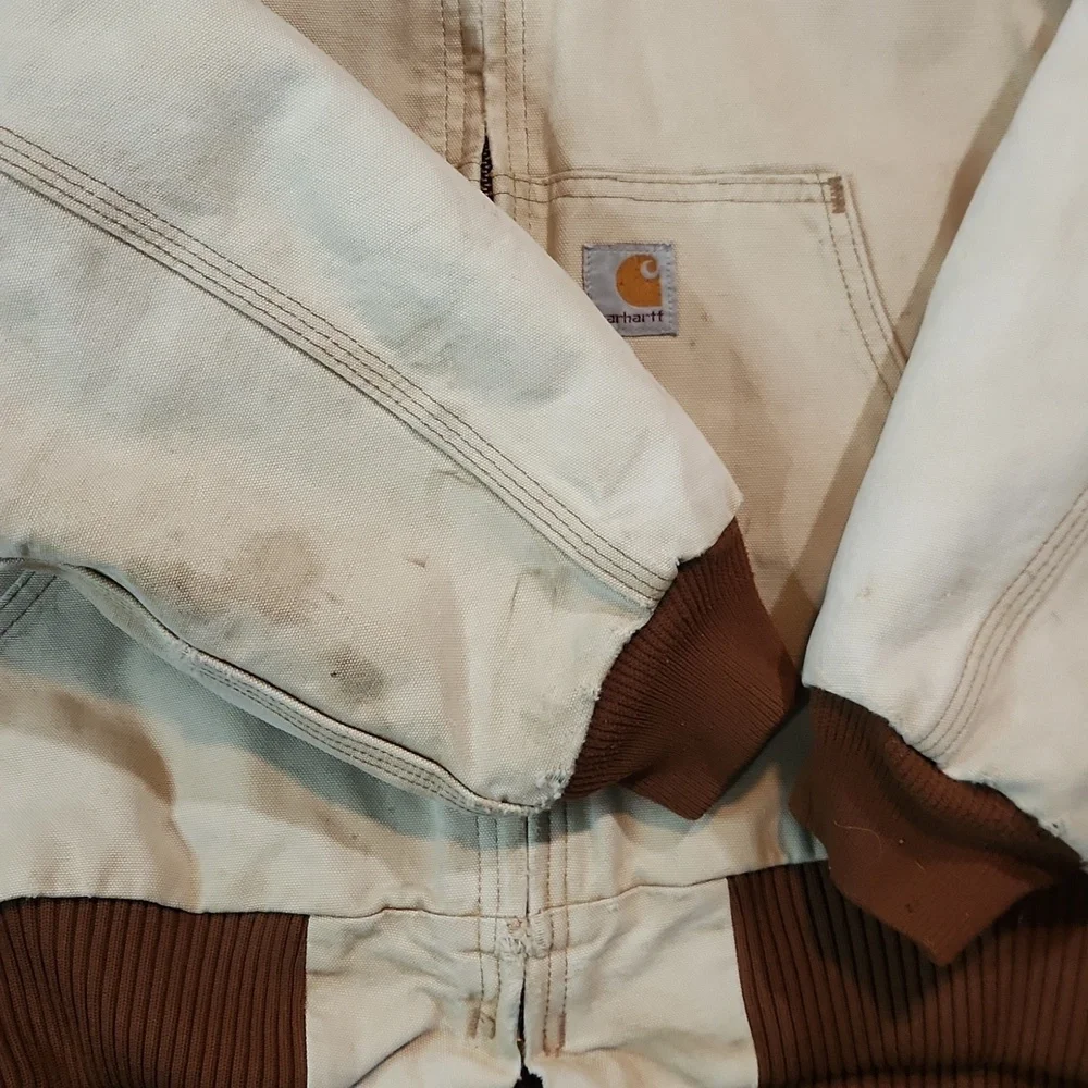 Vintage Faded Brown Hooded Carhartt Zip Front Chore Jacket - Picture 3 of 10